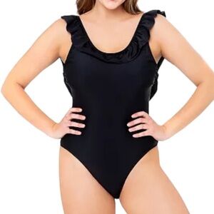 Lolli Swim Sugar Coast One Piece Black Swim Suit with Ruffles Size M